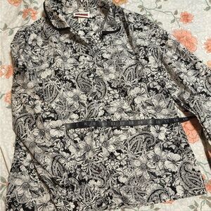 Vintage black and white floral blouse with contrast trim judy bond size 12